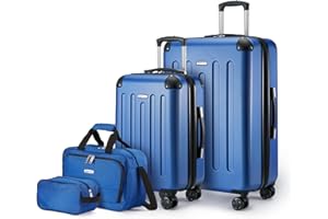 Amazon Basics 4-Piece Luggage Set, Including Two Hardside Suitcases With Multidirectional Spinner Wheels (22" Carry-On and 28" Checked), Plus 15-inch Tote Bag and 10-inch Compact Travel Bag, Navy Blue