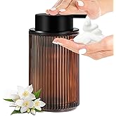 KASUNTING Foaming Soap Dispenser, Amber Glass Foam Hand Soap Dispenser for Bathroom, 11 Fl Oz Ribbed Refillable Foaming Pump Bottle with Black Pump, Modern Dish Soap Foam Dispenser