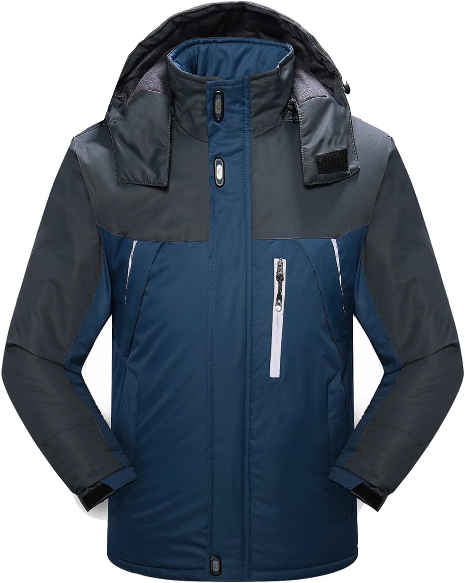 LemonGirl Men's Thick Villus Windproof Warm Outdoor Hooded Jackets Waterproof Climbing Coat