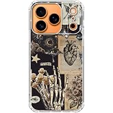 Fisgerod Dark Academia Aesthetic Collage Phone Case for iPhone 17 Pro Max, Skeleton Heart Butterfly Phone Cover, Soft Trendy TPU Bumper Cover Case
