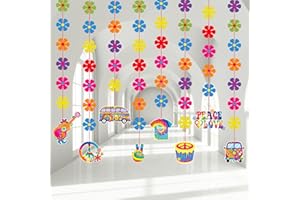 Duraaamo 8 Pcs Groovy Retro Flower Ceiling Hanging Banner 60's Hippie Paper Garland Kit Decoration Tie Dye Hanging Cutouts Groovy Hippie Party Supplies for 60s 70s Birthday Baby Shower Party Decor
