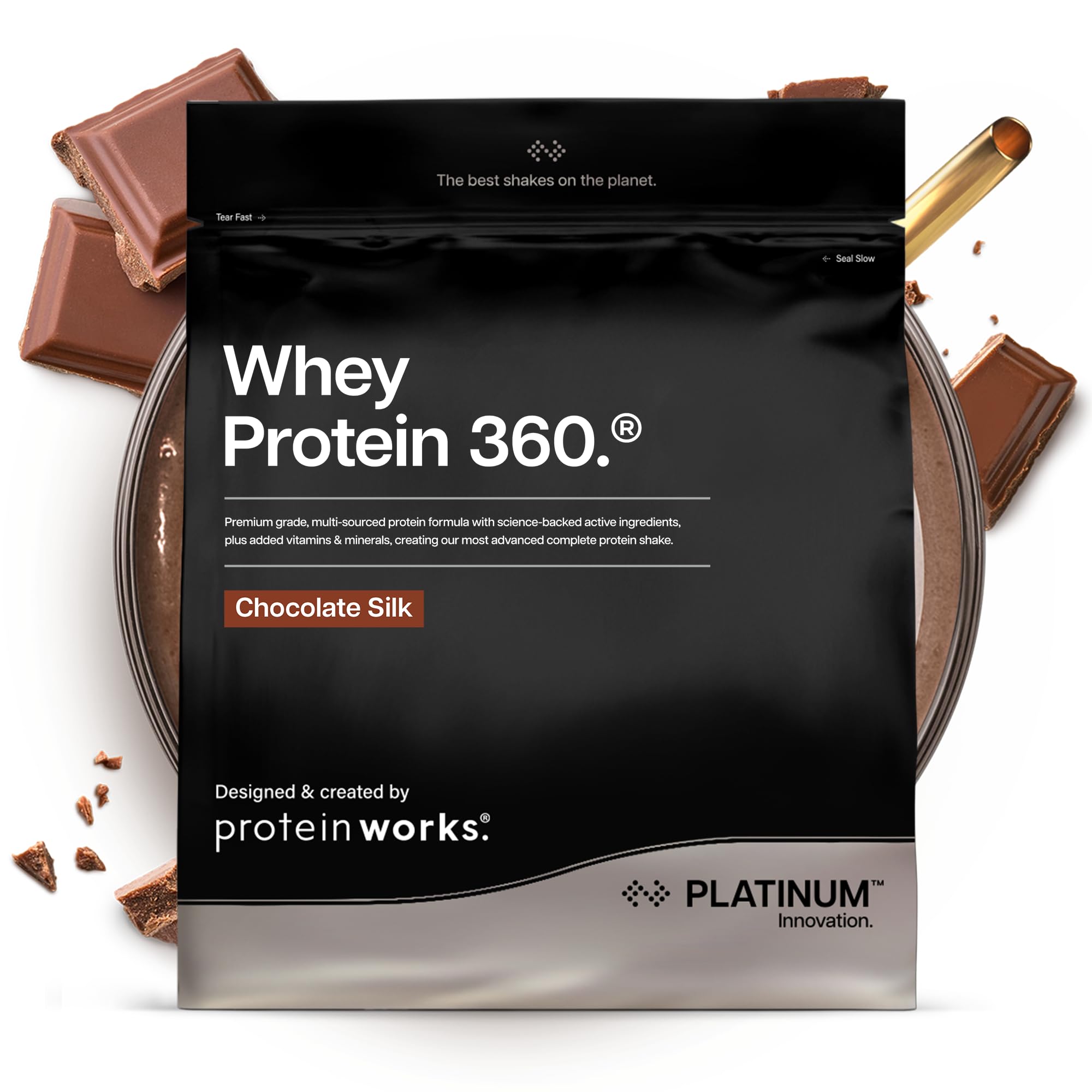 Protein Works | Whey Protein 360 - Platinum Innovation, Premium Whey Protein Blend, Electrolytes, Probiotics, Digestive Enzymes, 26 Vitamins & Minerals, Chocolate Silk, 17 Servings, 600g