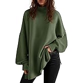 Saodimallsu Womens Turtleneck Oversized Sweaters Puff Sleeve Side Slit Casual Knit Tunic Pullover Tops