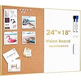 ARCOBIS Cork Board White Board Combo, 24 x 18 Inch Bulletin Board-Gold Frame, Magnetic Dry Erase Board & Corkboard for Wall, Vision Board for Home, Office, School