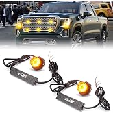 Xprite Amber LED Hideaway Strobe Lights Kit with 14 Flash Patterns, Surface Mount Headlight Taillight Grill Flashing Light for Construction Towing Snow Plow Pickup Work Trucks Cars - 2PCS