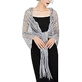 SWEETV Women's 1920s Long Shawl Wraps,Sequin Flapper Evening Shawls for women formal/Party/Wedding/Formal/Harlem night