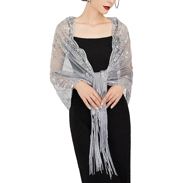 Sequin Shawl L'vow Women's Glittering 1920s Scarf Mesh Sequin