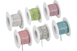 uxcell 6 Roll 33 Yards 2MM Crystal Rhinestone Close Chain Trim, Sew on Crystal Rhinestone Chain Trim for Sewing Crafts Weddin