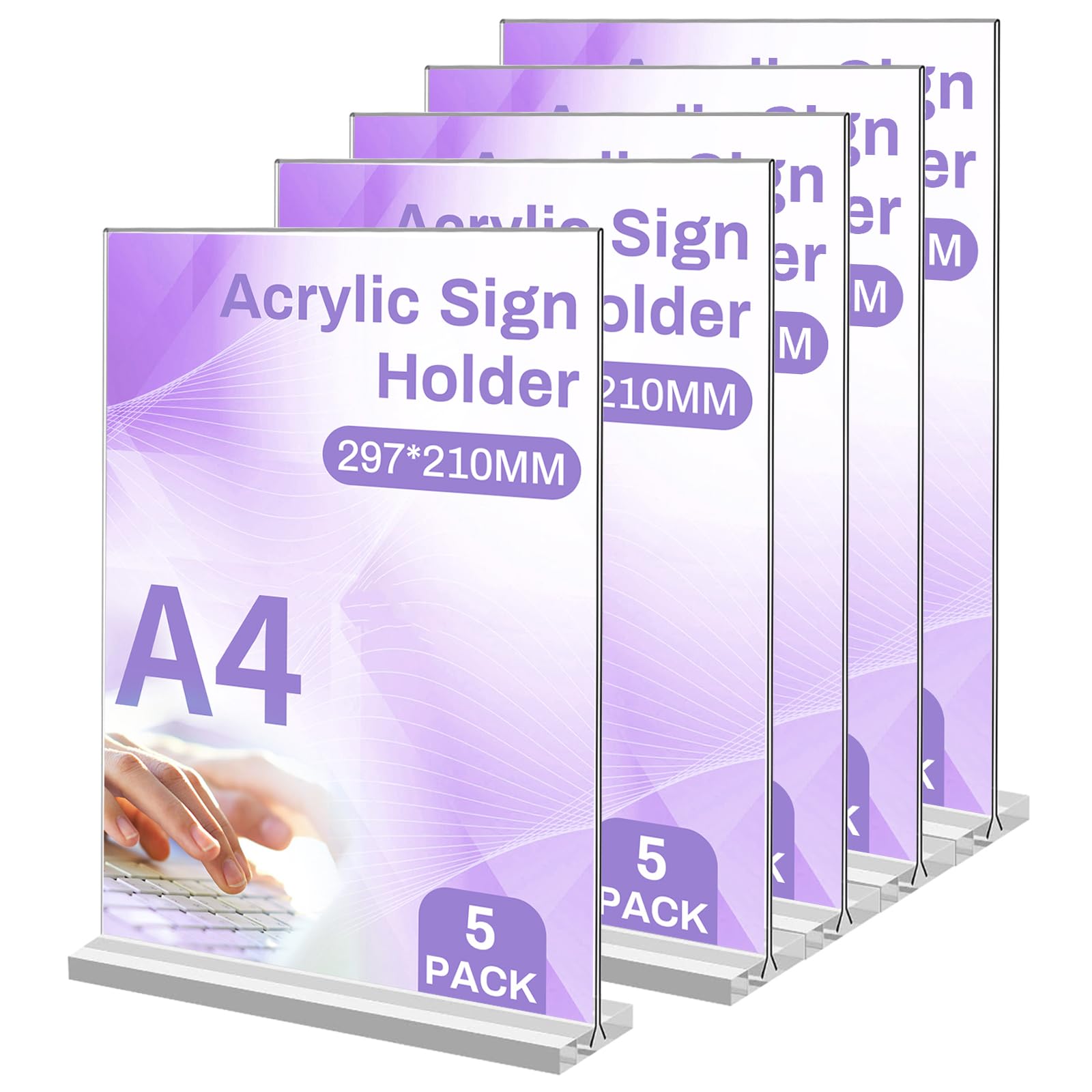 Sagreeny A4 Acrylic Sign Holder,5 Pack T-Shaped A4 Clear Sign Holder,A4 Acrylic Poster Double Sided Dual-sided Display Stand for Table Restaurant Hotel Documents Office (A4-T 5Pack)