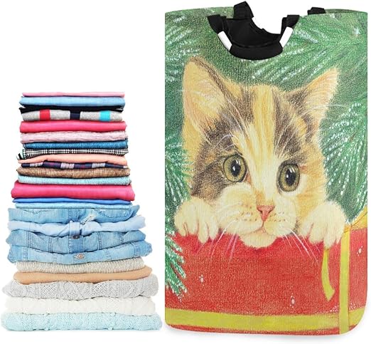 N\A Cesto de lavandería Grande con diseño de Gato y Animal Dibujado a