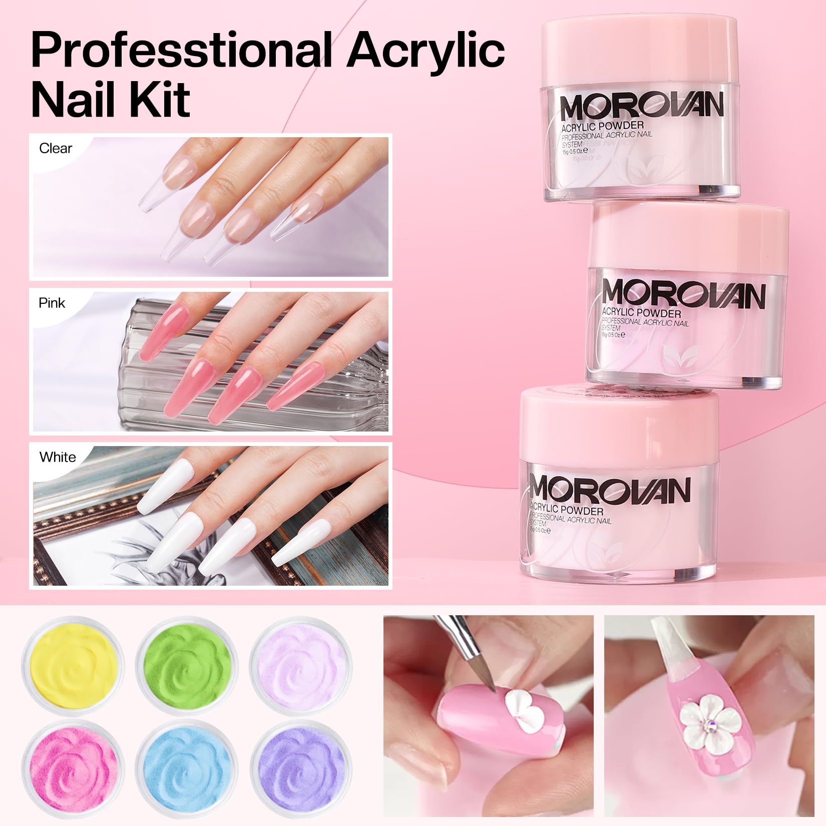 Morovan Acrylic Nail Kit for Beginners: Nail Kit Acrylic Set with Professional Acrylic Powder Glitter Full Acrylic Nail Starter Kit for Nail Extensions - Image 3