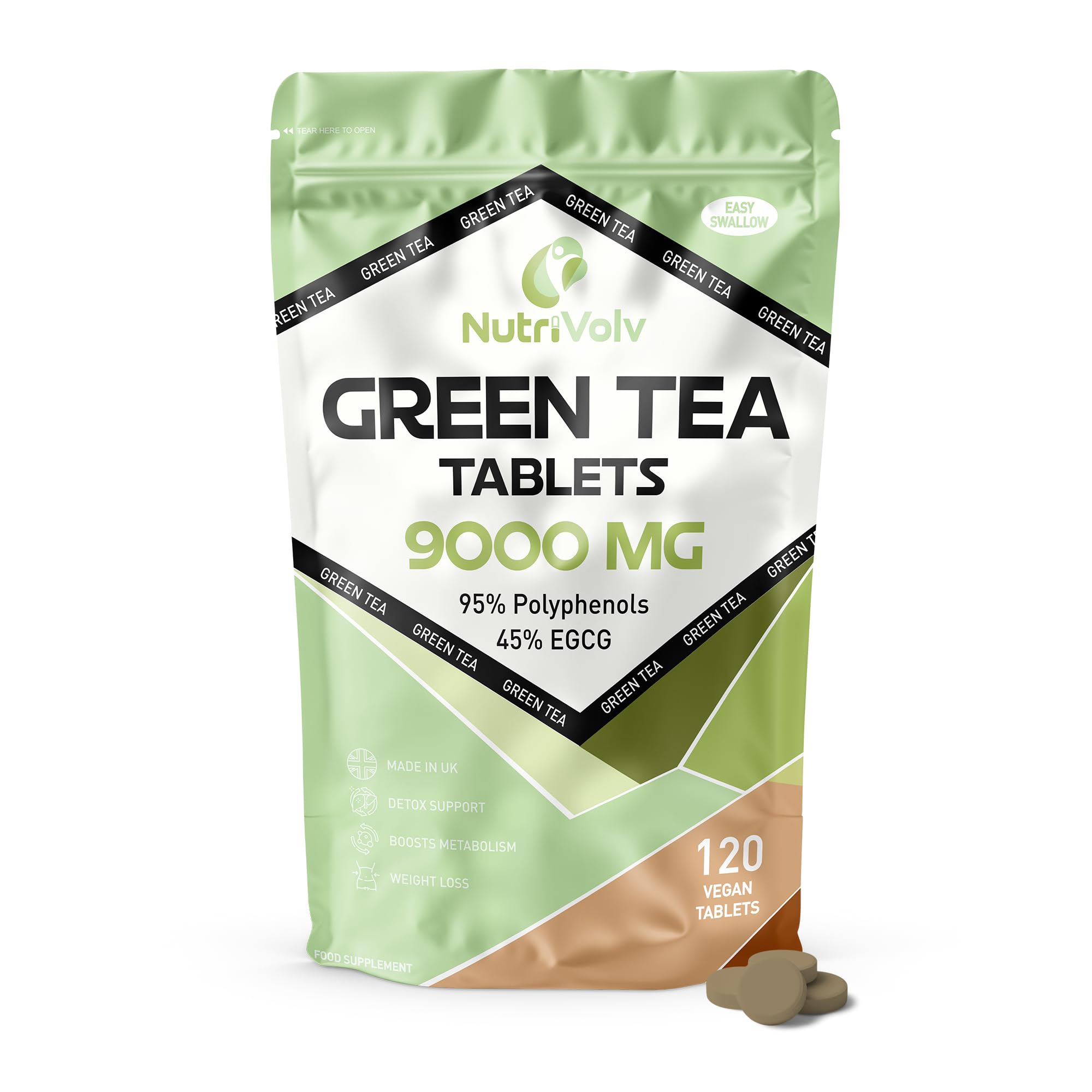 Green Tea Tablets Pure Vegan Weight Loss Pills 9000mg Keto Diet Slimming Supplements for Men and Women Gluten-Free & Metabolism Booster — Pack of 120