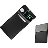 Gyanm 5-in-1 Laptop Sleeve with Wireless Charging for iPad MacBook Pro 12" 13" 14", Charge Mat for Phone Earbuds iWatch, Executive Office Organizer with Pocket, Waterproof Vegan Leather Case (Black)