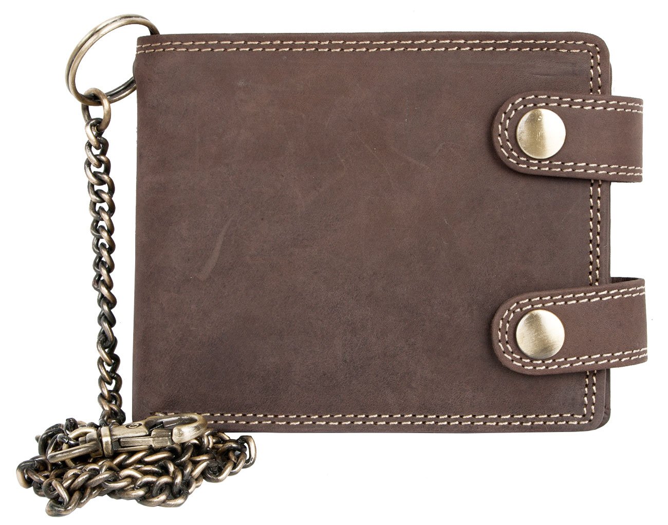 FLW Men's brown biker's genuine leather wallet with 20 Inch long chain