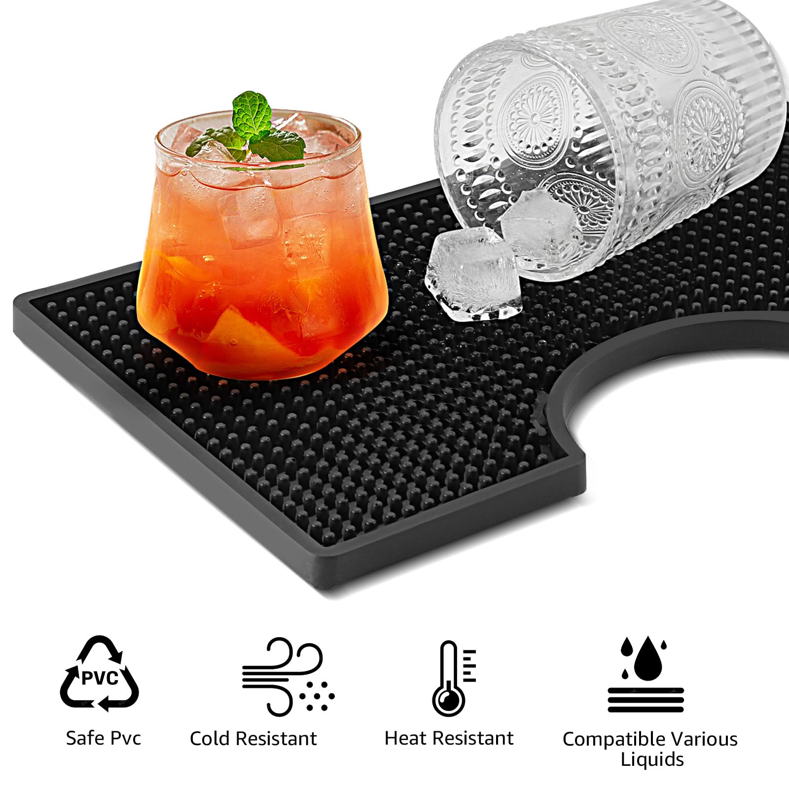 Kegerator Bar Mat PVC Keg Drip Mat Kegerator Tower Beer Drip Tray Non-Slip Rubber Kegerator Drip Tray Kegerator Surface Mount Beverage Bar Drip Tray with 4.5'' Draft Beer Tower Flange Cutout