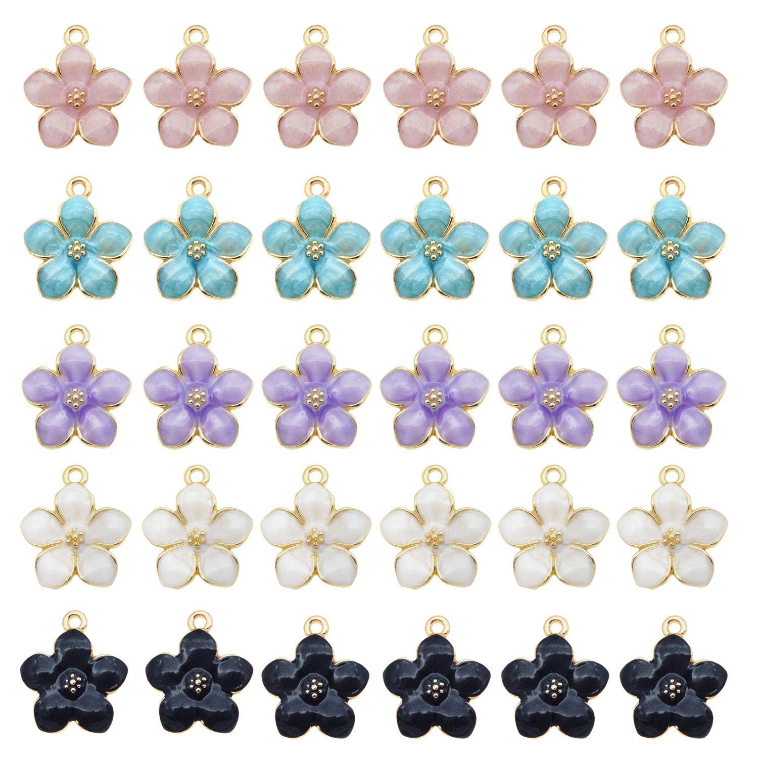 Julie Wang 50PCS Metal Oil Drip Enamel Flowers Assorted Colors Mixed Petals Craft Charms Bracelets Earrings Pendants Findings DIY Jewellery Making Accessories 17x15mm