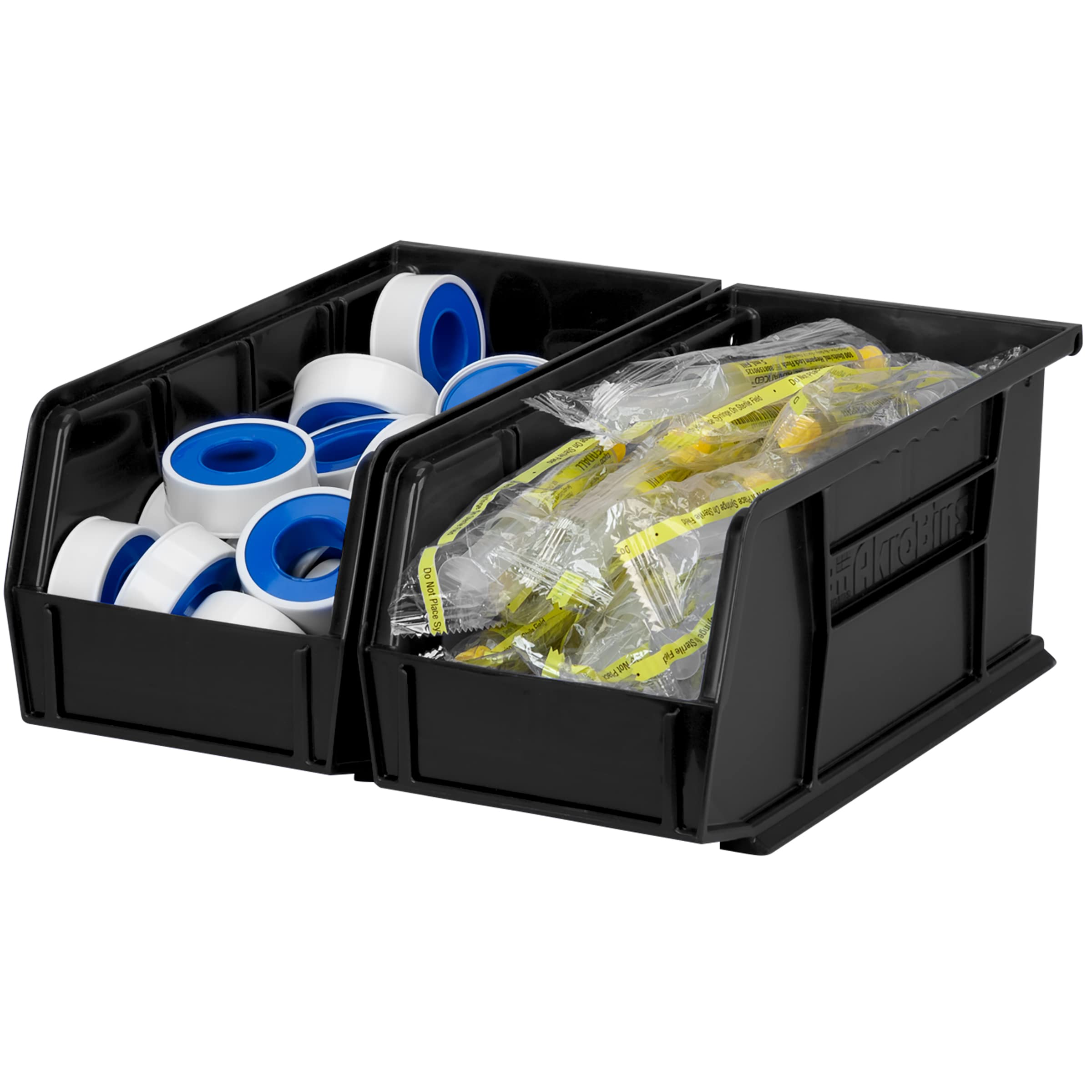 Akro-Mils 30230 AkroBins Plastic Storage Bins, Space-Saving Stackable Bins for Garage, Pantry, Craft Organization, 11-Inch x 5-Inch x 5-Inch, Black, 12-Pack