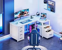 Coleshome L Shaped Computer Desk with 6 Drawers