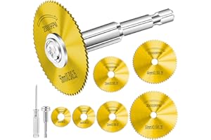 Kuenuilr Gold Cutting Wheel for Drill 1/4 Inch Hex Shank Rotary Drill Saw, 6Pcs HSS Saw Blades for Drills Rotary Tools