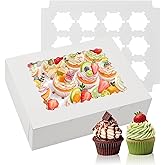 NVAZIOP 6 Sets x 12 Count Cupcake Boxes Containers with Window, 12.8 x 10 x 3.5 Inch Cupcake Carrier Holder Bakery Boxes for 
