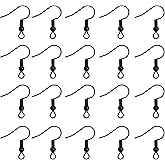 TOAOB 100pcs Earring Hooks Hypo Allergenic French Ear Wires with Ball and Coil 18mm Black Fish Hook Earrings Making Supplies Jewelry Findings