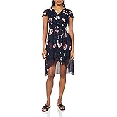 DKNY Womens Short Sleeve V-Neck Belted Dress