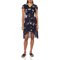 sachin and babi light blue dress DKNY Printed Flutter Sleeve Faux Wrap Midi Dress Print 8160/Ivory/Marine  Multi 4 at Amazon Women's Clothing store