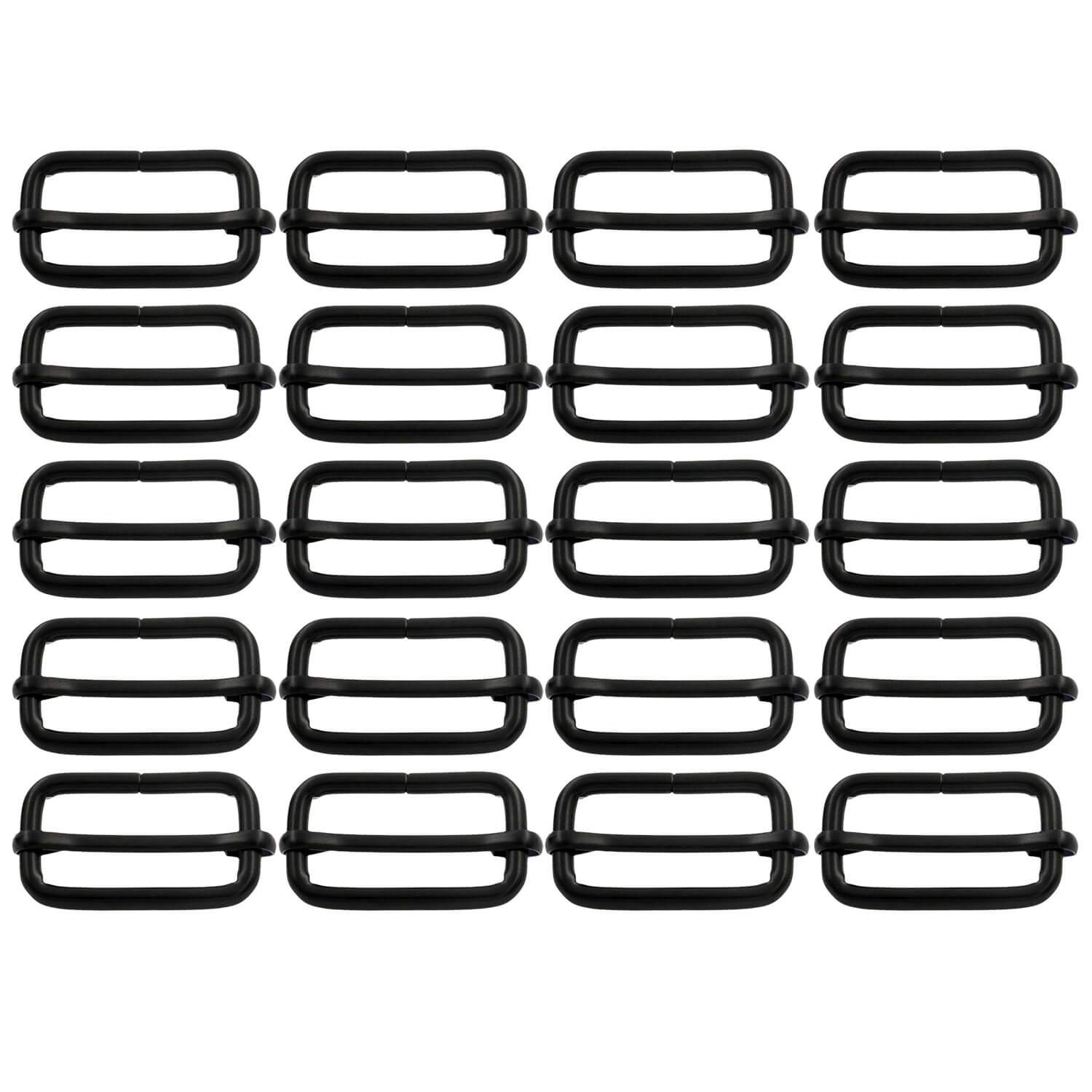BIKICOCO Metal Slide Adjuster Buckle Tri-Glides with Movable Center Bar, for Straps, 1-1/4 x 5/8 Inch, Black, Pack of 20