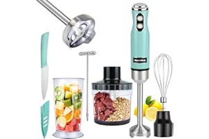WarmWink 4 in 1 Corded Hand Blender Includes Food Chopper, Mixing Beaker Milk Frother and Whisk 600W Handheld Blender with St