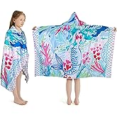 Girls' Hooded Bath Towel, Oversized 50" L x 30" W for Ages 3 to 12 Kids, Quick Dry Lightweight Soft Microfiber Hood Beach Towel Cover Up, Mermaid Theme -1Pack