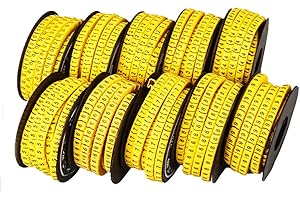 OLIREXD 10 Rolls of 0-9 Number Tube,Yellow Flexible PVC Concave Cable Wire Markers Label Tag (6mm2)
