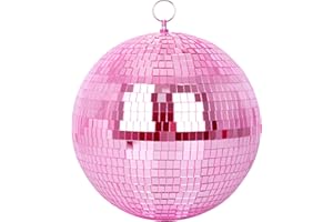 Mirror Ball, MUZTOP 10 Inch Disco Ball with Hanging Ring, Light Mirror Ball for Disco Parties DJ Stage Wedding Christmas Home Decor, Pink
