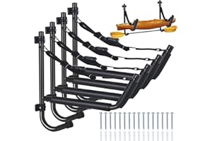 BALAVA Kayak Storage Rack,Kayak Wall Mount,Heavy Duty Kayak Rack for Garage,Folding Kayak Hanger Kayak Hook with Paddle Rack Fixing Strap for Kayaks,Paddle Boards,Surfboards,Snowboards(2/4Pack，2Color)