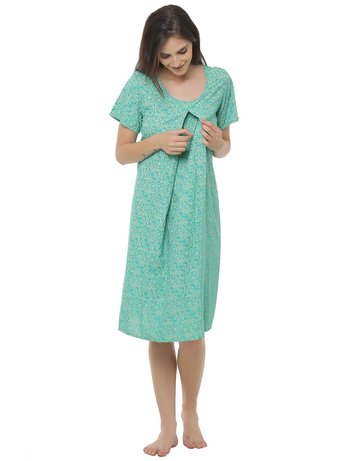 clovia womens cotton rich printed short maternity nighty