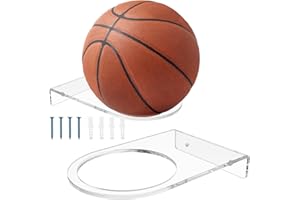2 Pcs Acrylic Ball Holder Wall Mount, 7.9x5 x1 In Basketball Holder with Screws Space-Saving Sports Decor, Universal Clear Sp