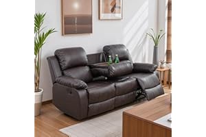 Caberryne Leather Recliner Sofa，Reclining Sofa for Living Room Furniture Sets，Light Brown Wall Hugger Recliner Couch with Cupholder for Living Room/Office/Theater Seating(3 Seater Sofa)