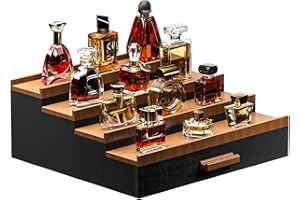 Vdamu Cologne Organizer for Men,4 Tier of Elevated Cologne Display Stand with Drawer Storage,Wood Cologne Display,Perfume Organizer and Storage Display Risers,Great Gift for Men (Black Walnut)