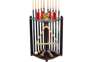 BILLMART Pool Stick Holder Floor Stand, 10 Cues Solid Wood Billiard Pool Cue Rack, Pool Table Accessories (Mahogany)