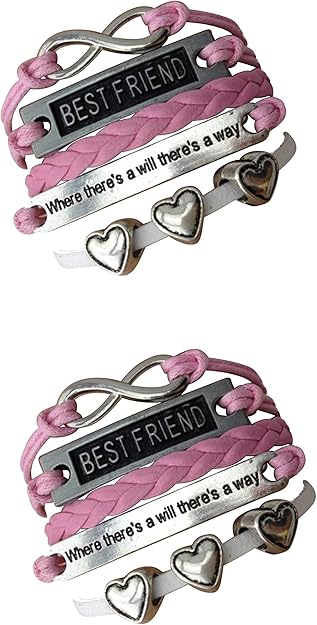 Strass Paillettes Lot De Deux Bracelets Best Friend Rose 3 Coeur