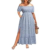 Plus Size Summer Dresses Sun - Maxi Boho Casual Off Shoulder Floral Lace Long Dress with Pockets