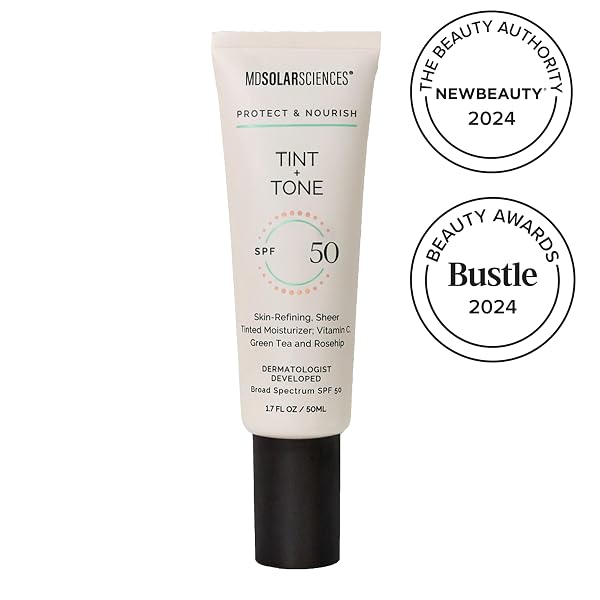 MDSOLARSCIENCES TINT + TONE SHEER TINTED MOISTURIZER SPF 50 | EVENS SKIN TONE, BRIGHTENS & HYDRATES | CERAMIDES, ANTIOXIDANTS & VITAMIN C | CLINICALLY PROVEN | SAFE FOR SENSITIVE SKIN (1.7 FL OZ)