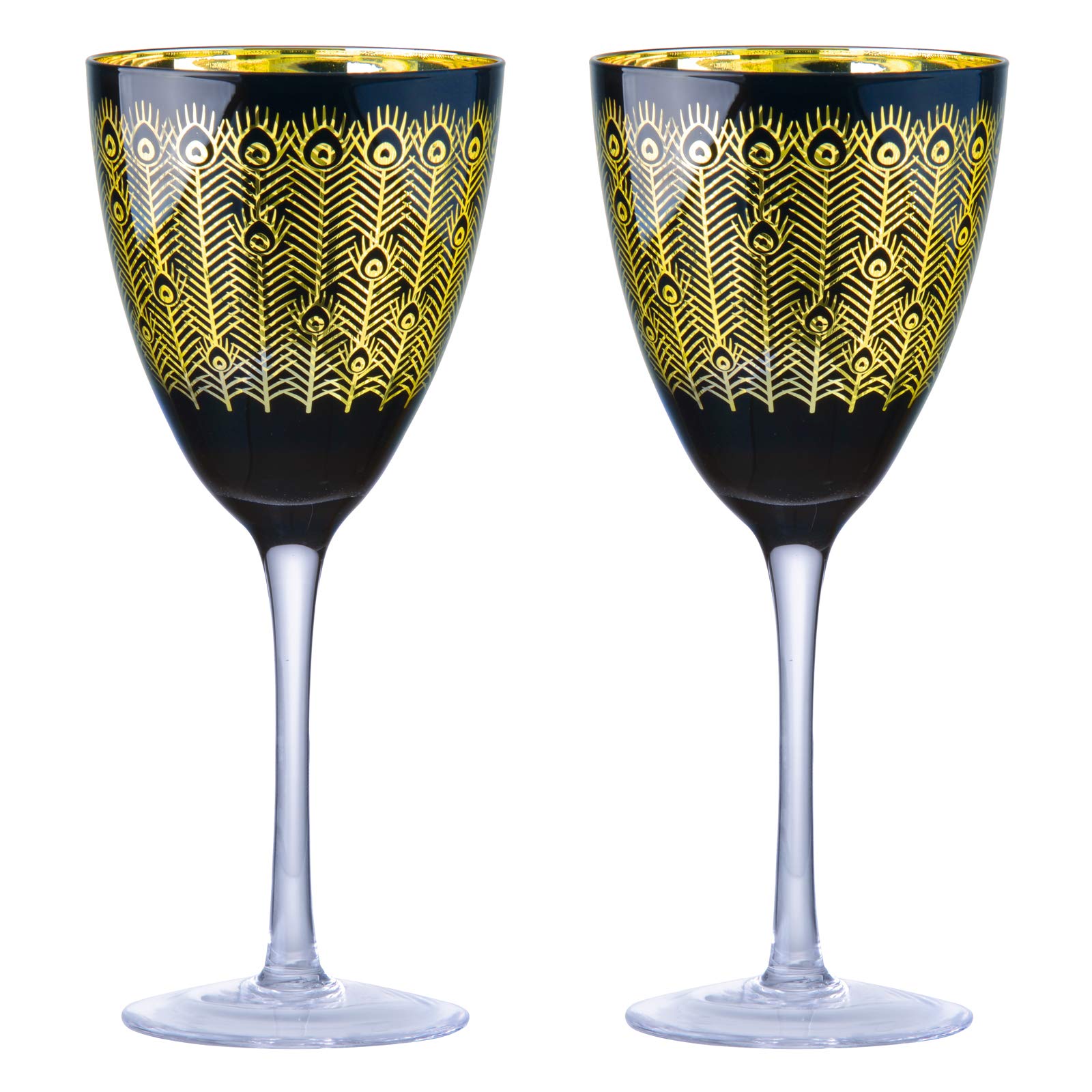 ARTLAND - Midnight Peacock Champagne Flutes - Gold & Black - Set of 2-200ml Capacity Per Glass - Perfect Idea for Gifting
