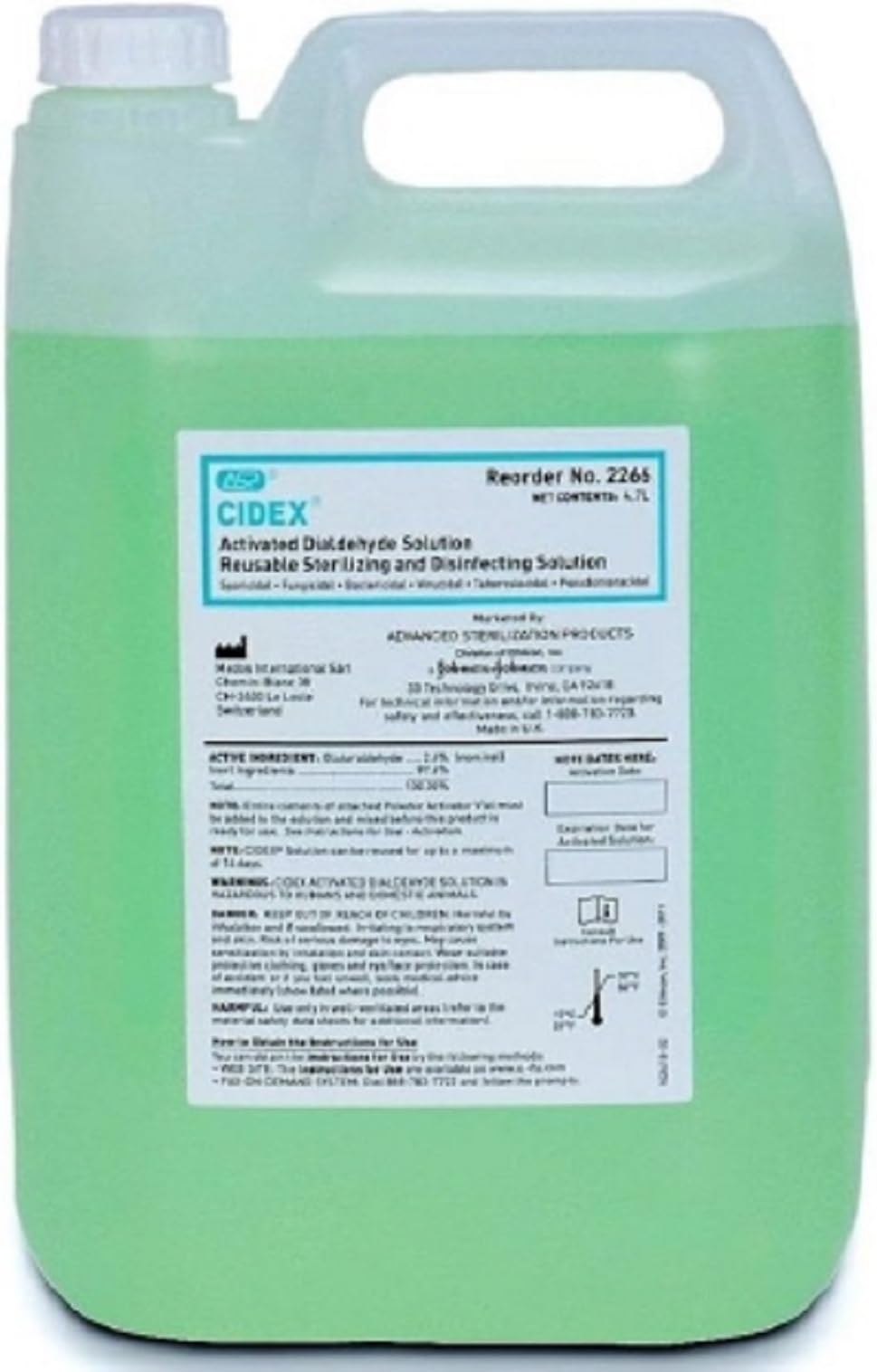 Cidex, Dialdehyde, High Level Disinfectant, Activation Required, 4.7 L, Max 14 Day Reuse, Characteristic Scent 4/Case