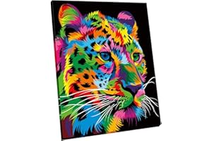 Maomaomi Wooden Framed Paint by Numbers DIY Acrylic Painting Kit for Kids & Adults Beginner – 16" Wx12 L Colorful Leopard Pattern