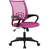BestOffice | Ergonomic Office Chair | Mid-Back Swivel Desk Chair | Breathable Backrest & Lumbar Support | Adjustable Height | Sponge Seat | Rolling Wheels | Peach Pink | for Adults & Women