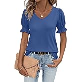 LUXVEER Women's Summer Tops Ruffle Short Sleeve V Neck Blouses Dressy Casual Loose Work T Shirts