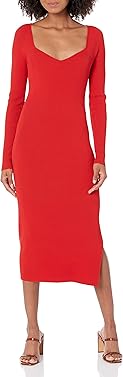 The Drop Women's Cameron Ribbed Sweetheart Neckline Sheath Sweater Dress