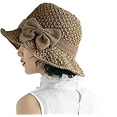 PURFUN Women Vintage Bowknot Straw Hats Flower Shape Cloche Hat Anti-UV Floppy Sun Hats Bucket Hat Roll Up Travel Beach Caps