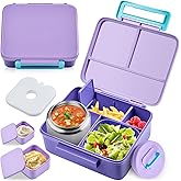 Bento Lunch Box for Kids with 8oz Soup Thermo Leak-Proof Lunch Food Containers with Snack Sauce Container for Kid Girls Boys to School,Purple