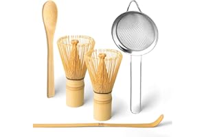 YIBO Bamboo Matcha Whisk Set, Matcha Making Kit Whisk (Chasen), Scoop, Powder Starter Sifter, Soopn Japanese Tea Tools Accessories for Gift